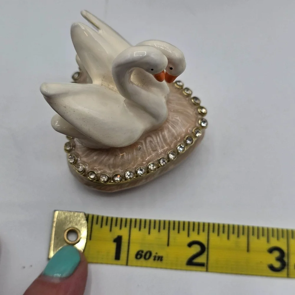 Decorative Heart Swan Trinket Box Enamel Jeweled Hinged Keepsake Box Collectible